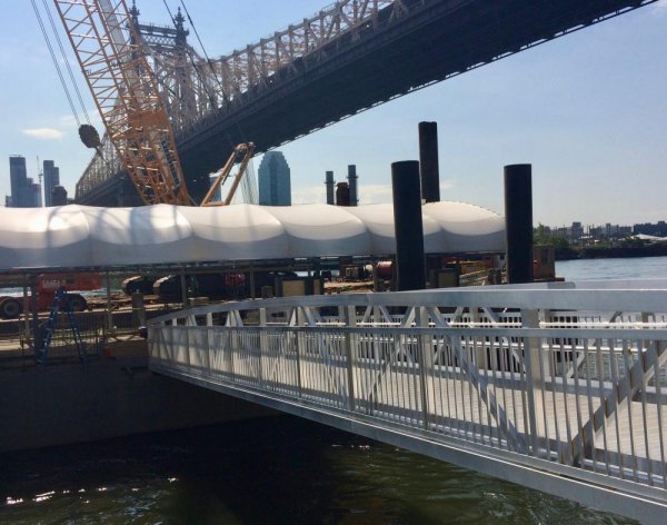 Roosevelt Island, August 2017, History Meets Future Gangplank is down and ready to board passengers when ferry service begins on August 29th.